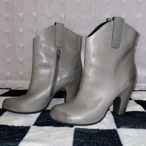 Kork-Ease Gray Leather Ankle Booties